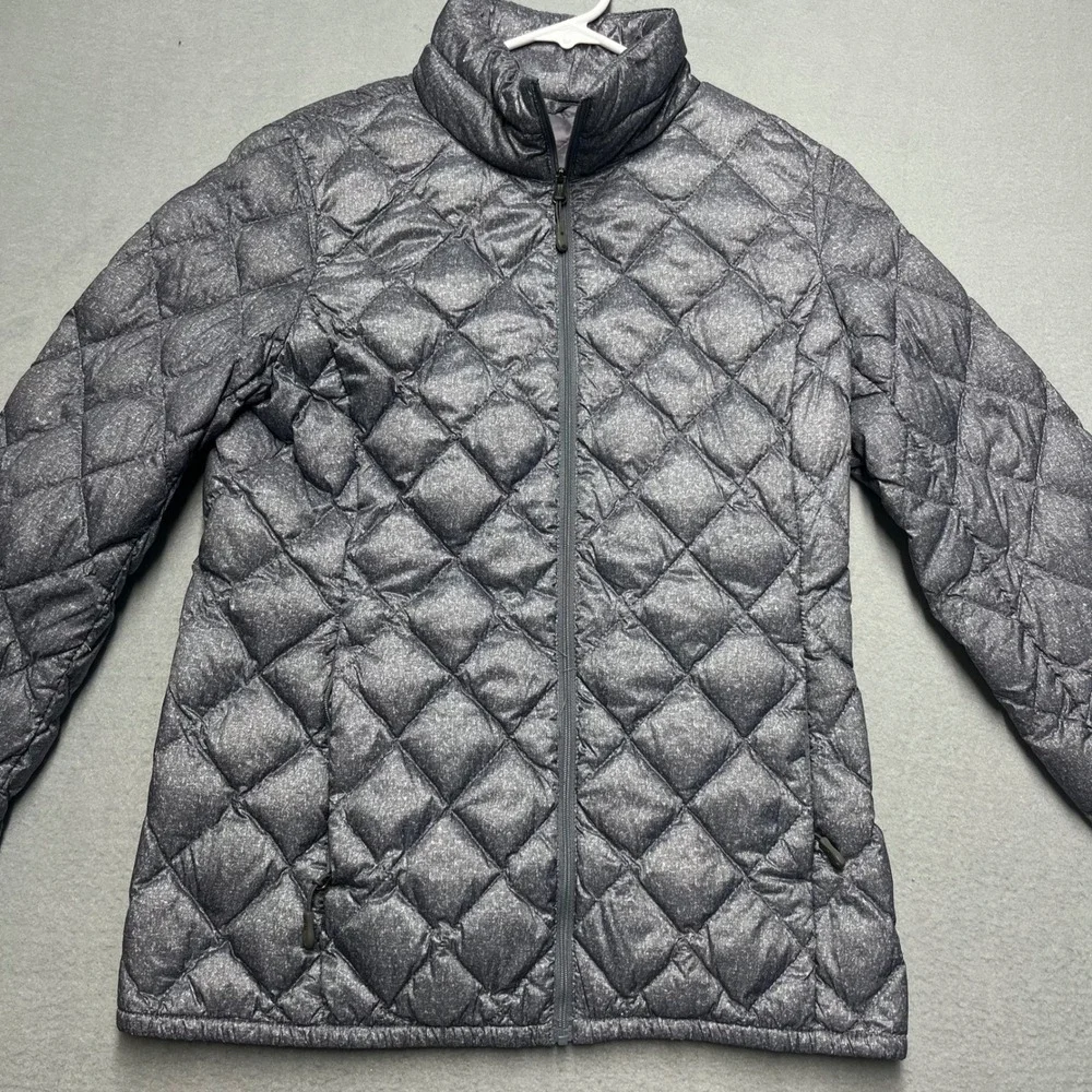 Women's Small Gray Sparkle Quilted Down Puffer Jacket‎ Full Zip Pockets